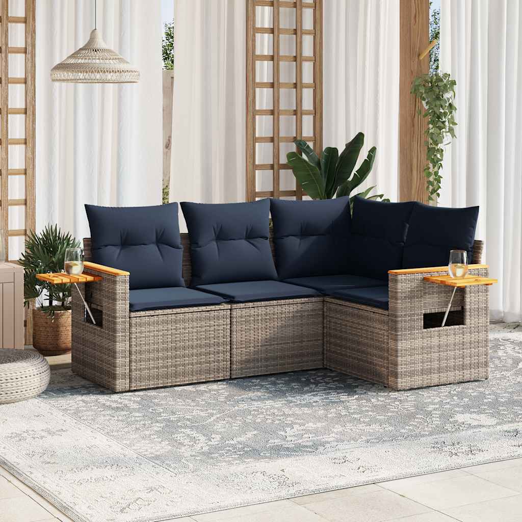 sofasæt til haven 4 dele med hynder polyrattan grå