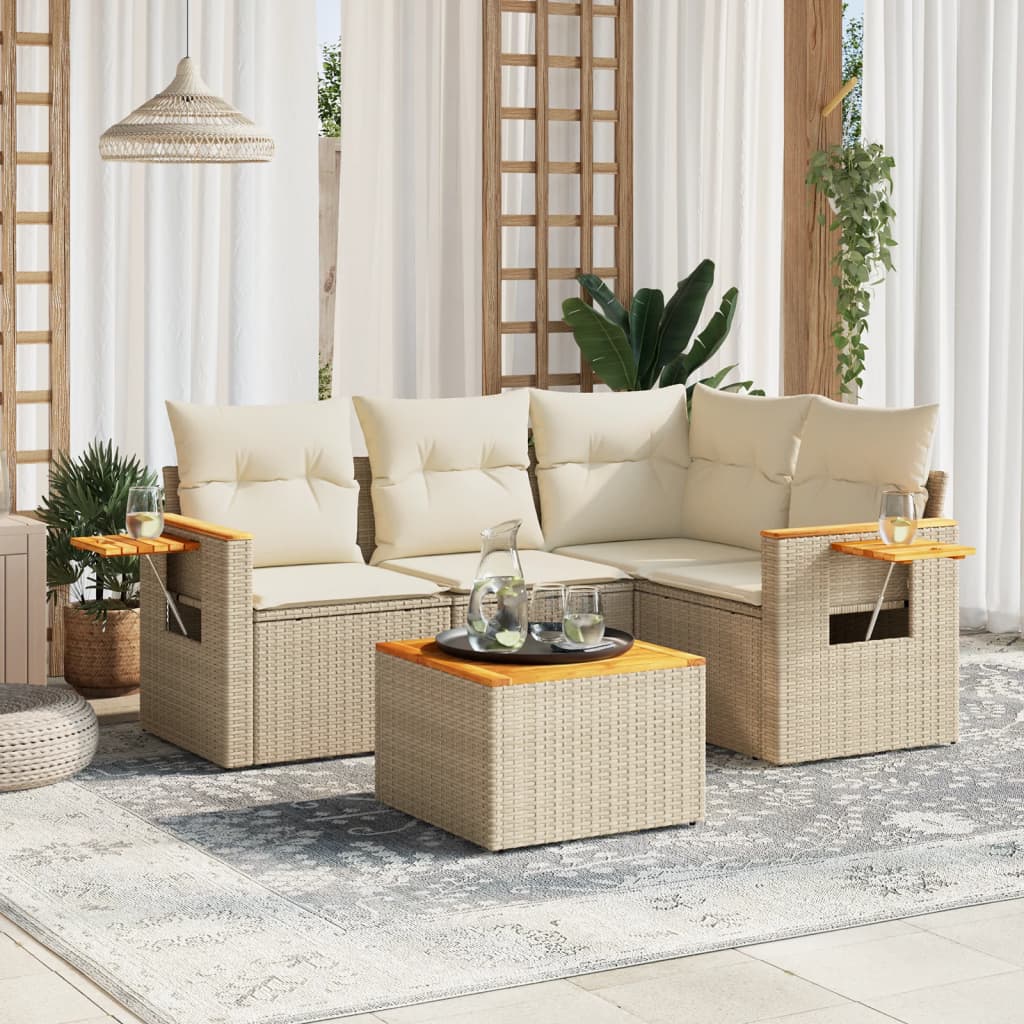 sofasæt til haven 5 dele med hynder polyrattan beige