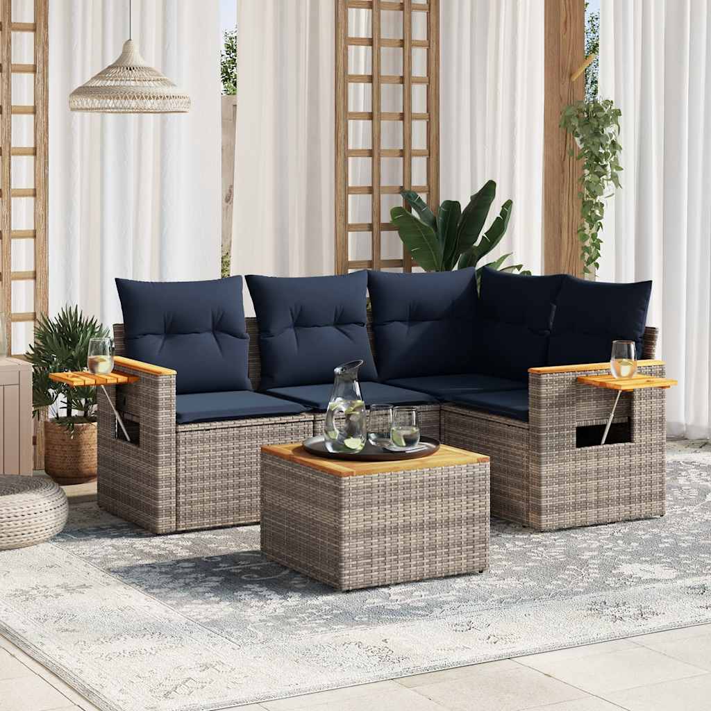 sofasæt til haven 5 dele med hynder polyrattan grå