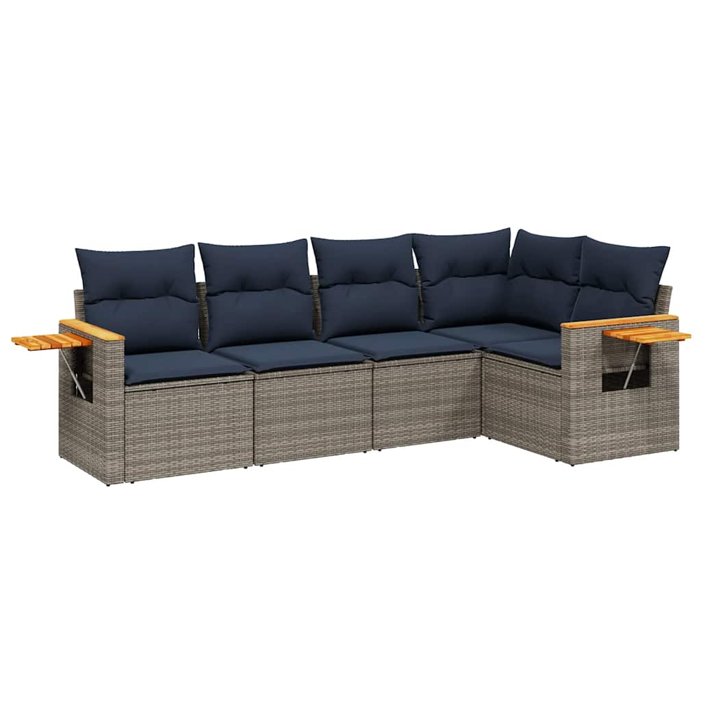 sofasæt til haven 5 dele med hynder polyrattan grå
