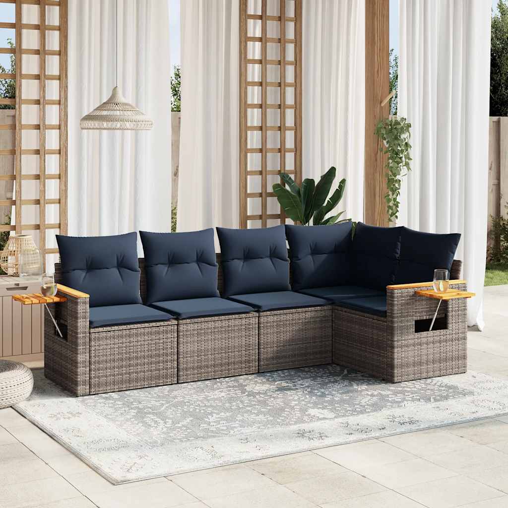 sofasæt til haven 5 dele med hynder polyrattan grå