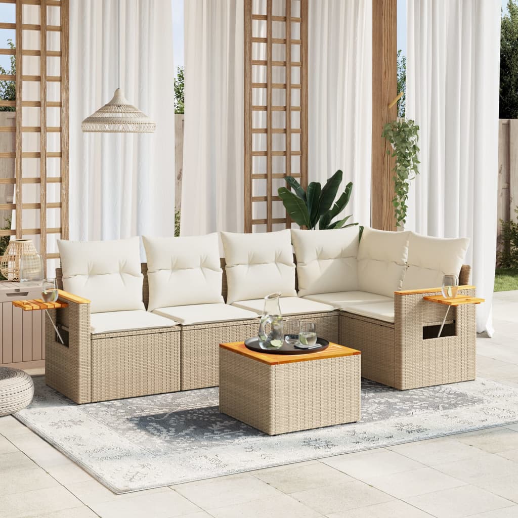 sofasæt til haven 6 dele med hynder polyrattan beige