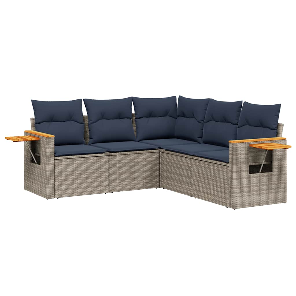 sofasæt til haven 5 dele med hynder polyrattan grå
