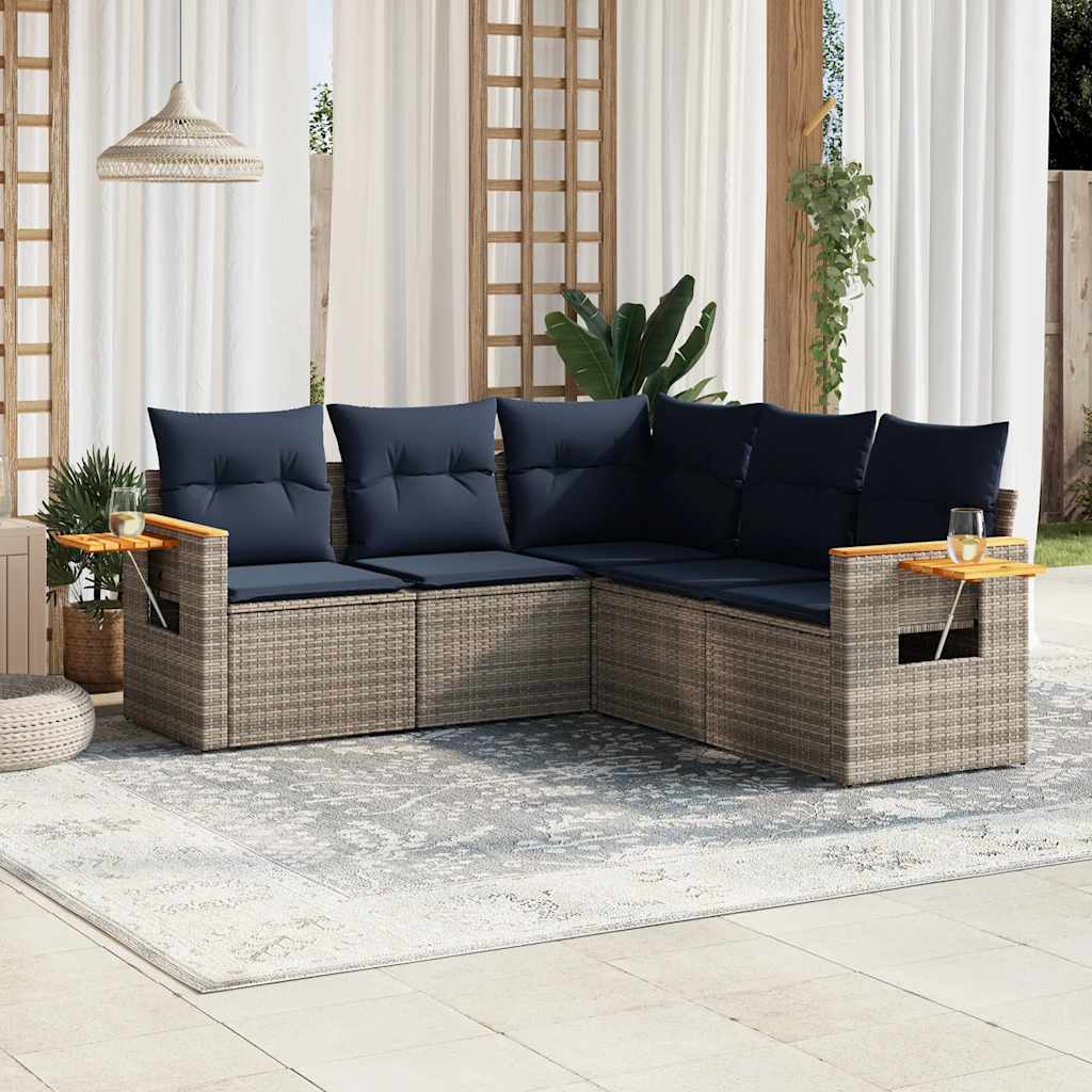 sofasæt til haven 5 dele med hynder polyrattan grå