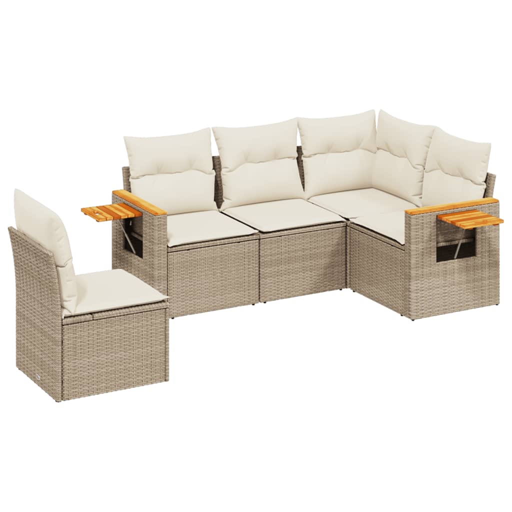 sofasæt til haven 5 dele med hynder polyrattan beige