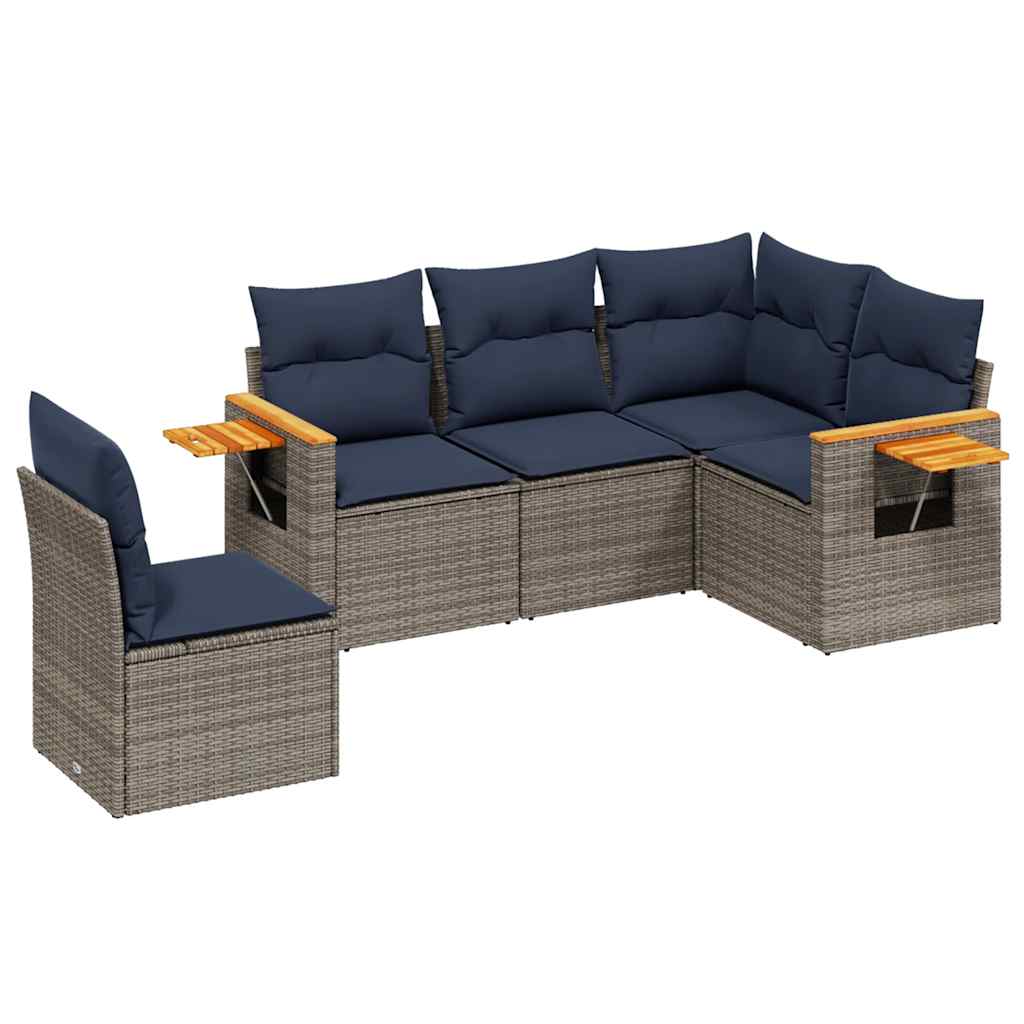 sofasæt til haven 5 dele med hynder polyrattan grå