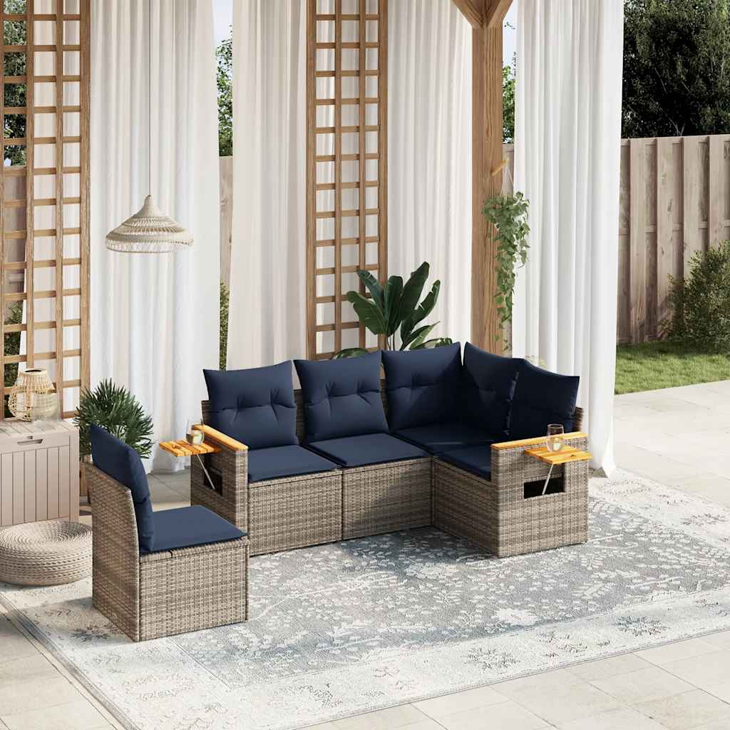 sofasæt til haven 5 dele med hynder polyrattan grå