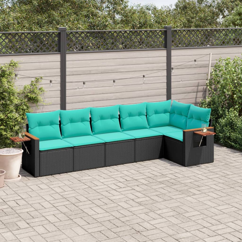 sofasæt til haven 6 dele med hynder polyrattan sort
