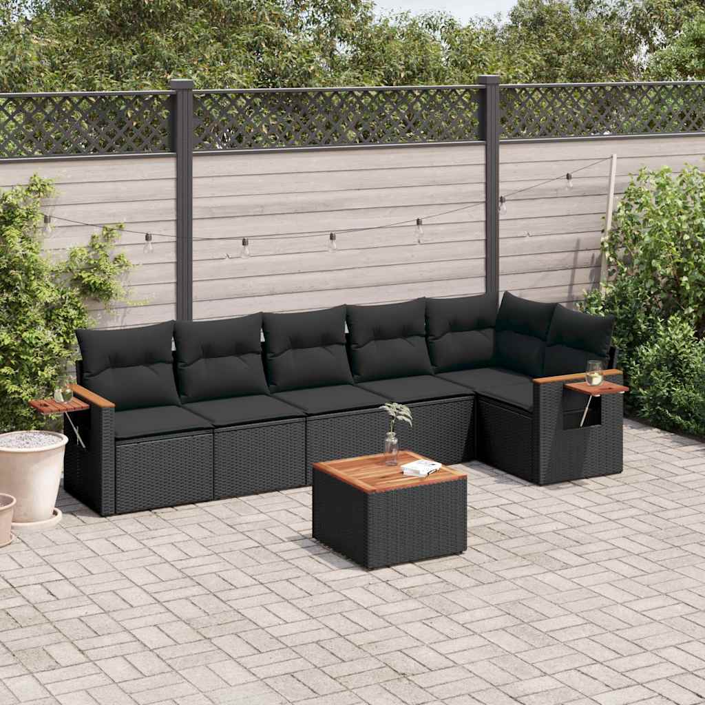 sofasæt til haven 7 dele med hynder polyrattan sort