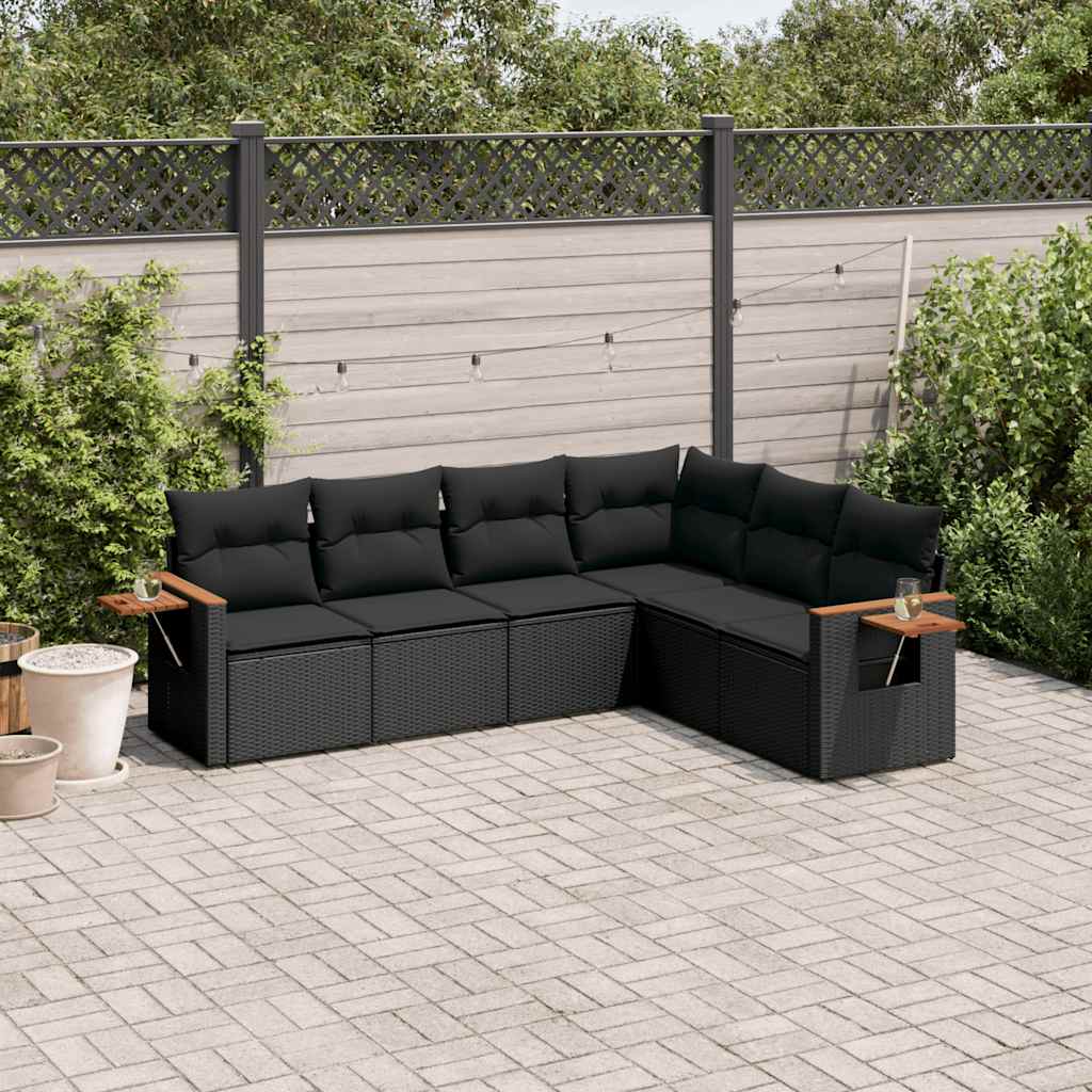 sofasæt til haven 6 dele med hynder polyrattan sort