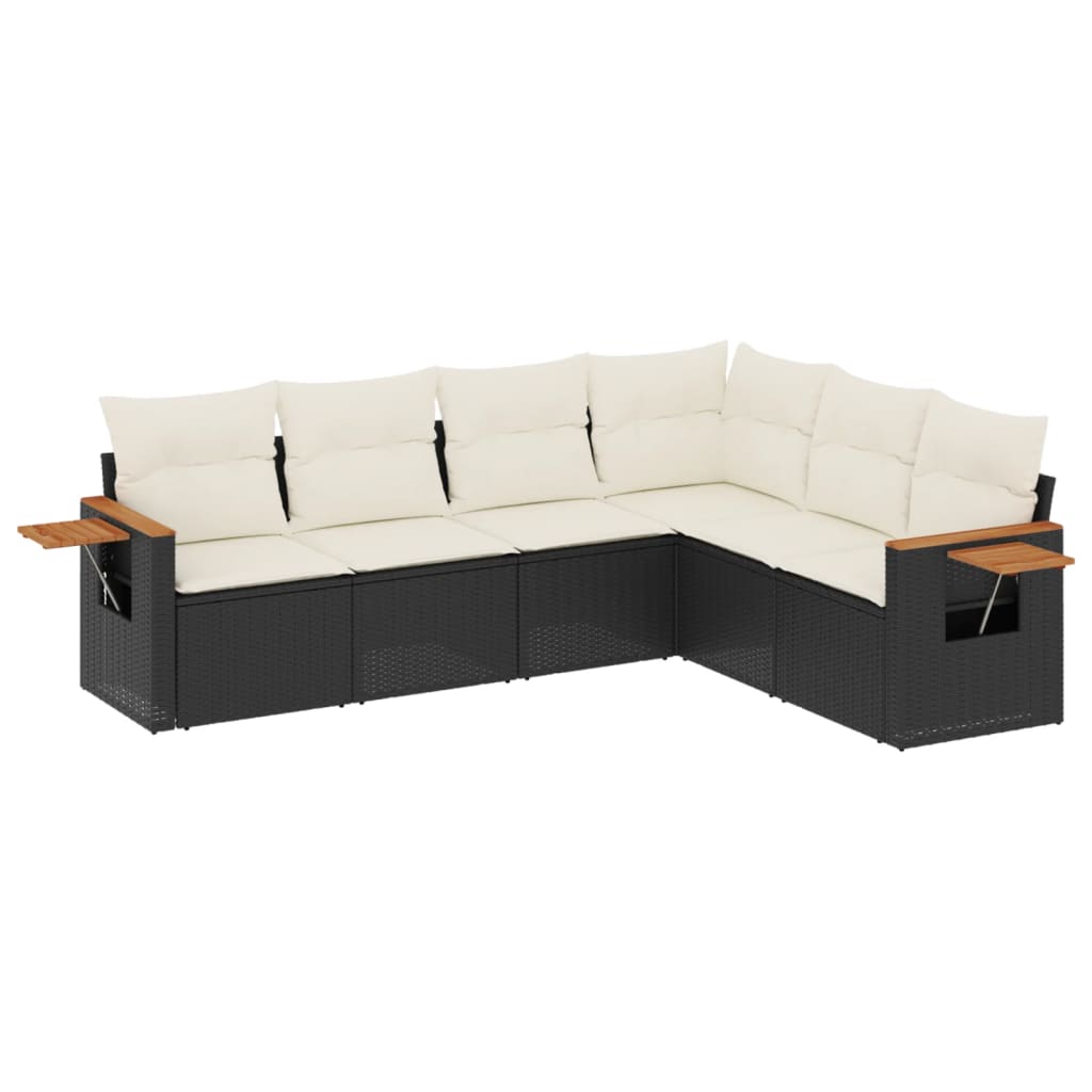 sofasæt til haven 6 dele med hynder polyrattan sort