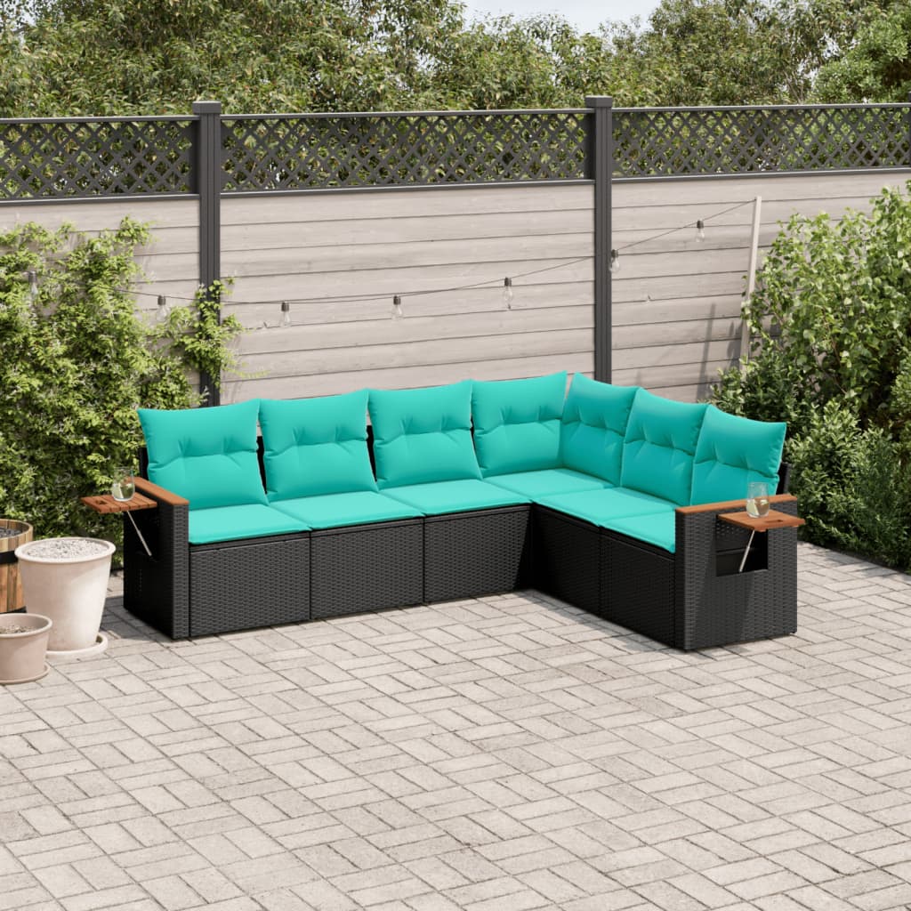 sofasæt til haven 6 dele med hynder polyrattan sort