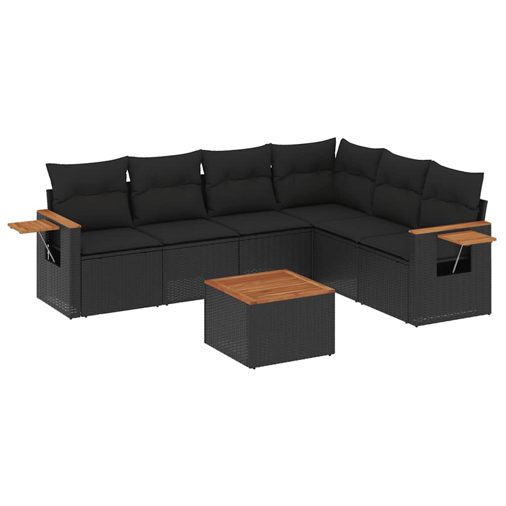 sofasæt til haven 7 dele med hynder polyrattan sort