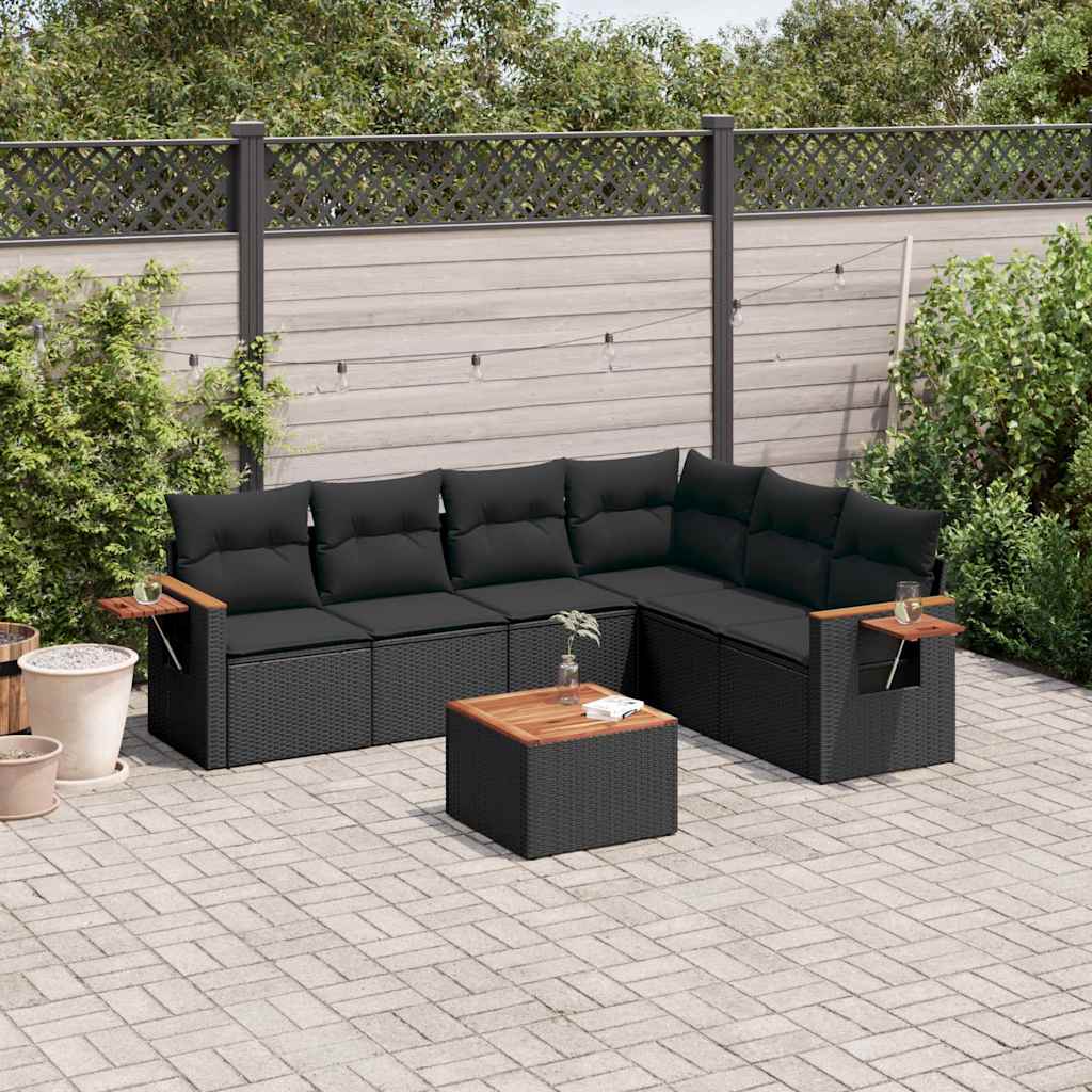 sofasæt til haven 7 dele med hynder polyrattan sort