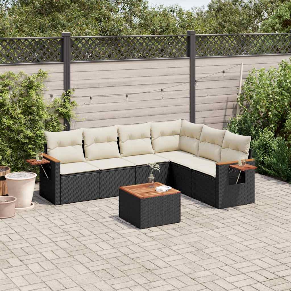 sofasæt til haven 7 dele med hynder polyrattan sort
