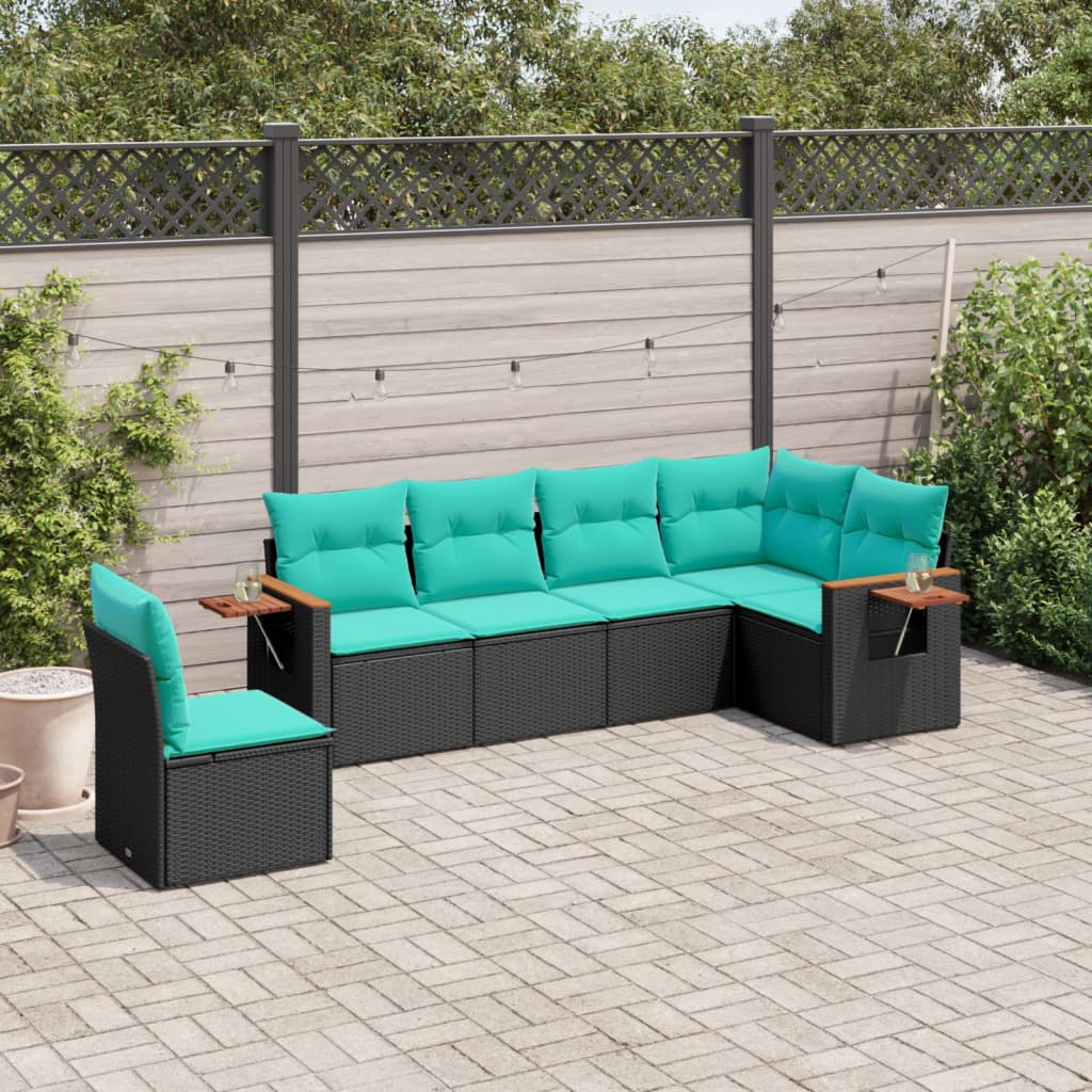 sofasæt til haven 6 dele med hynder polyrattan sort