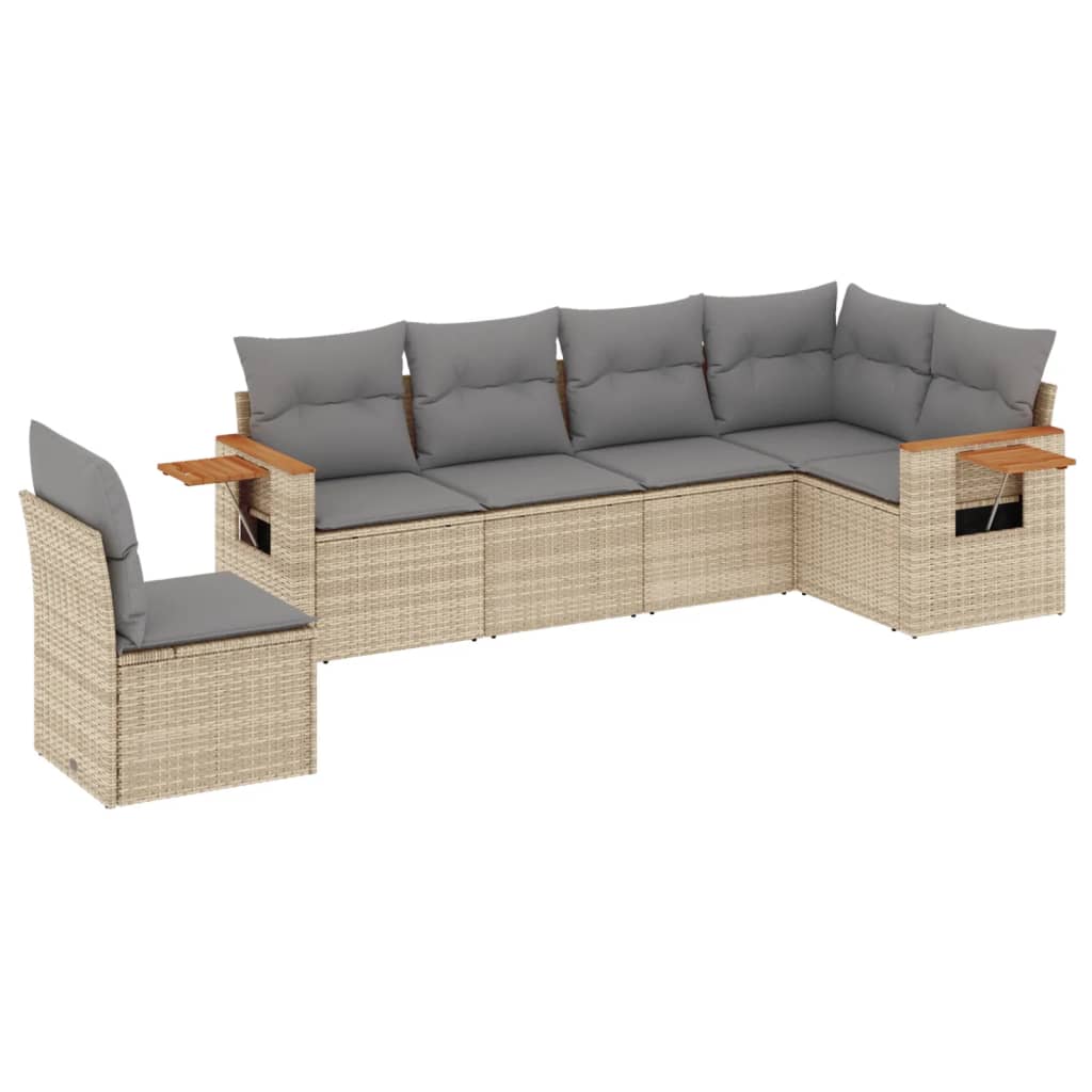sofasæt til haven 6 dele med hynder polyrattan beige