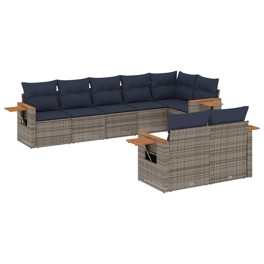sofasæt til haven 8 dele med hynder polyrattan grå