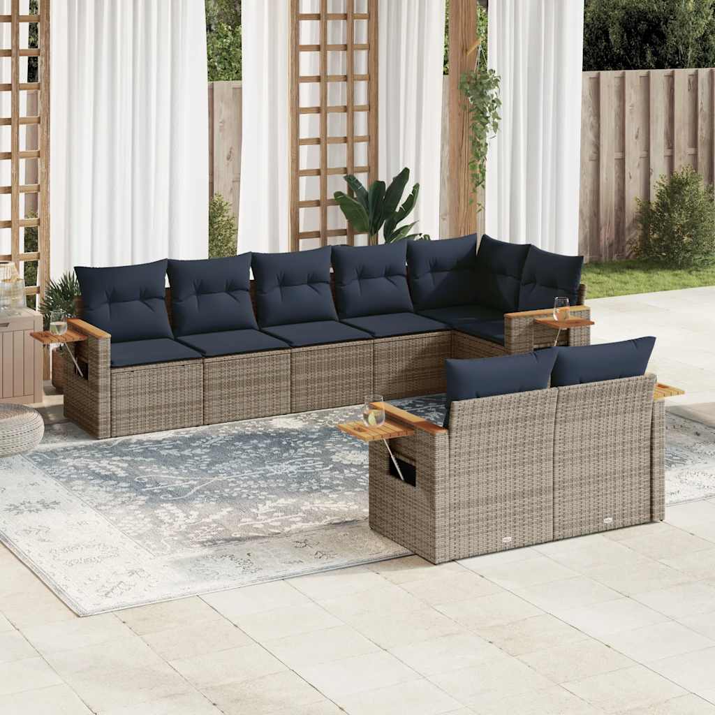 sofasæt til haven 8 dele med hynder polyrattan grå