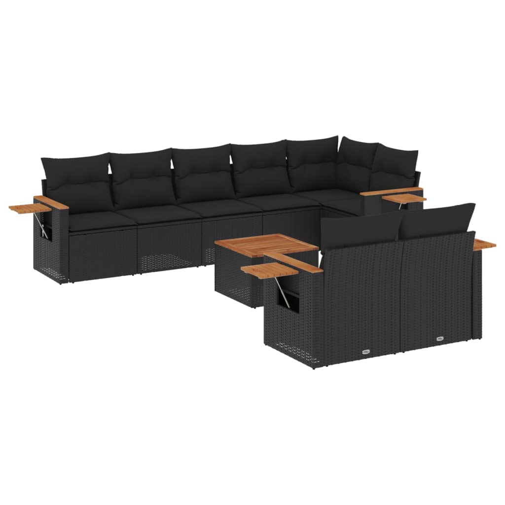 sofasæt til haven 9 dele med hynder polyrattan sort