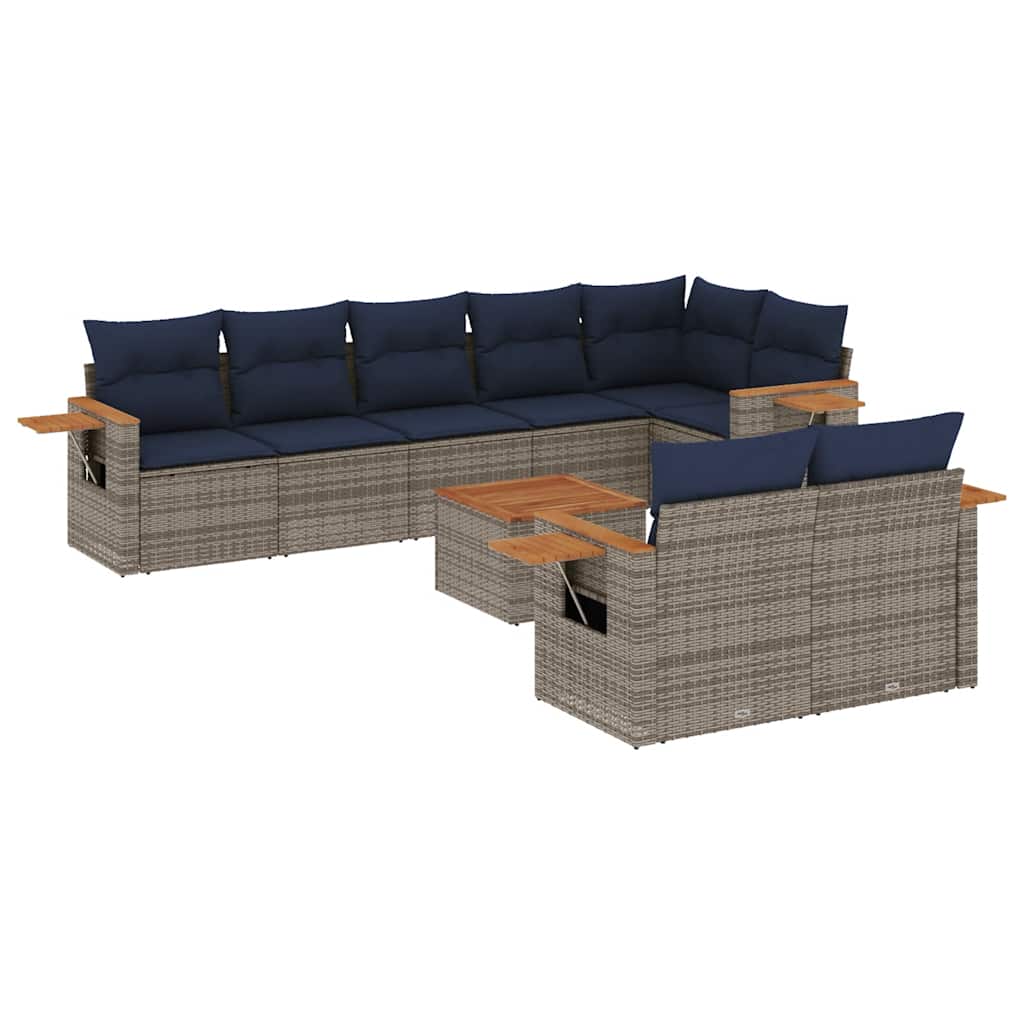 sofasæt til haven 9 dele med hynder polyrattan grå