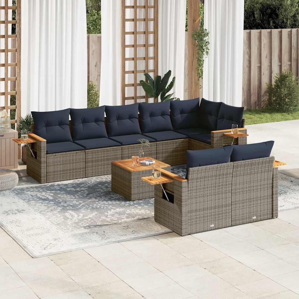sofasæt til haven 9 dele med hynder polyrattan grå