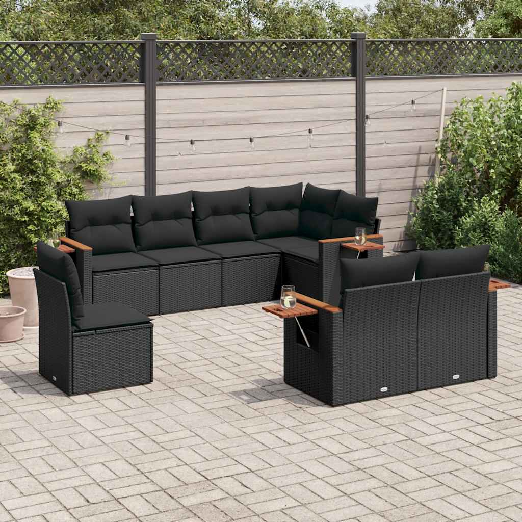 sofasæt til haven 8 dele med hynder polyrattan sort