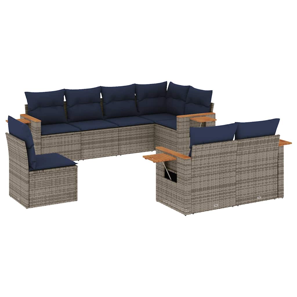 sofasæt til haven 8 dele med hynder polyrattan grå