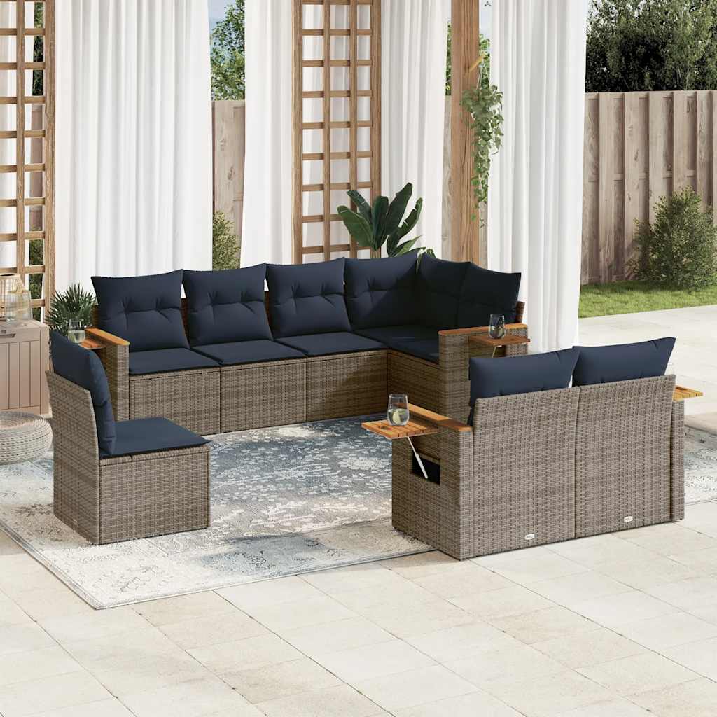 sofasæt til haven 8 dele med hynder polyrattan grå
