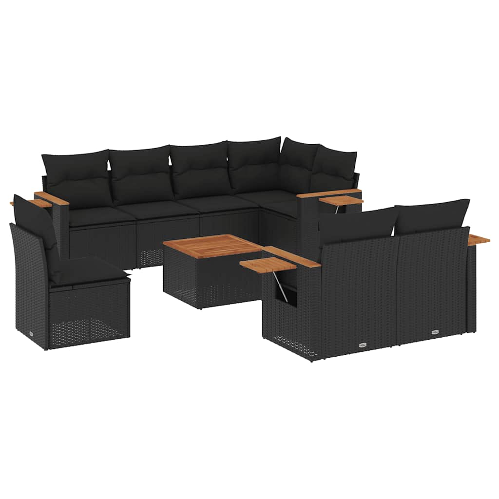 sofasæt til haven 9 dele med hynder polyrattan sort