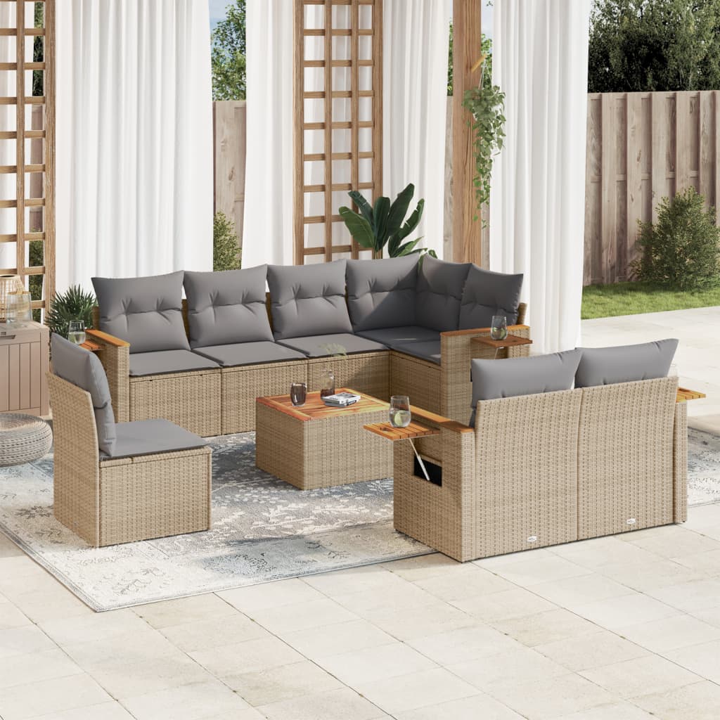 sofasæt til haven 9 dele med hynder polyrattan beige