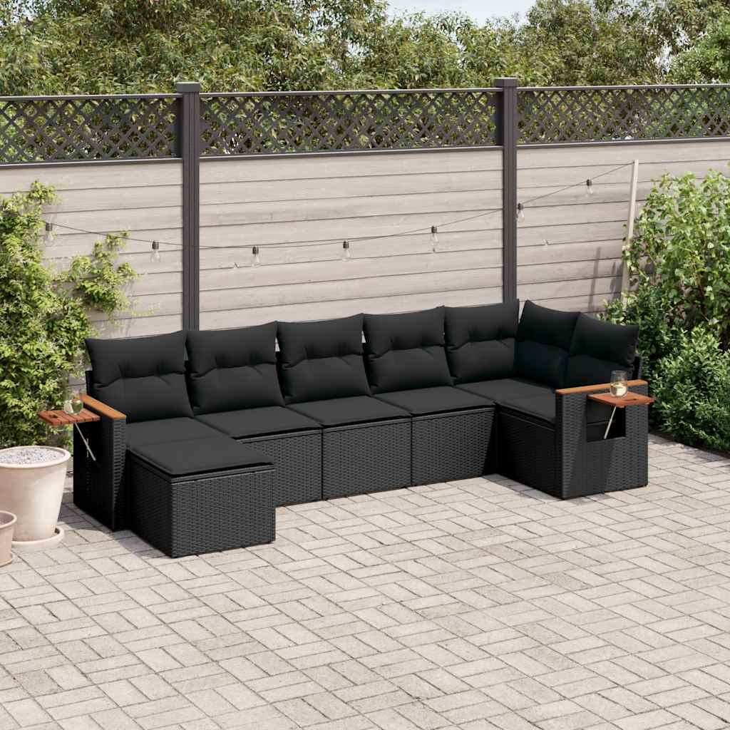 sofasæt til haven 7 dele med hynder polyrattan sort