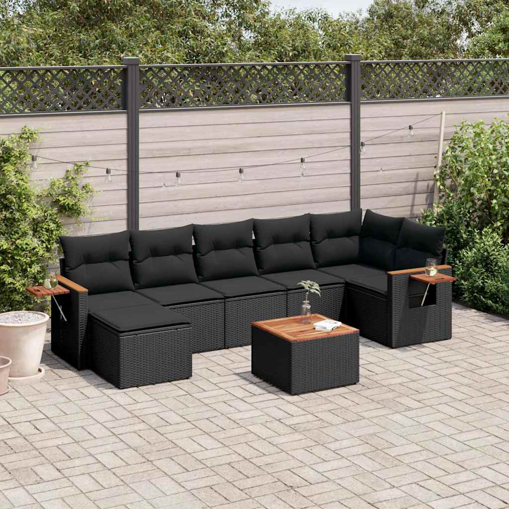sofasæt til haven 8 dele med hynder polyrattan sort