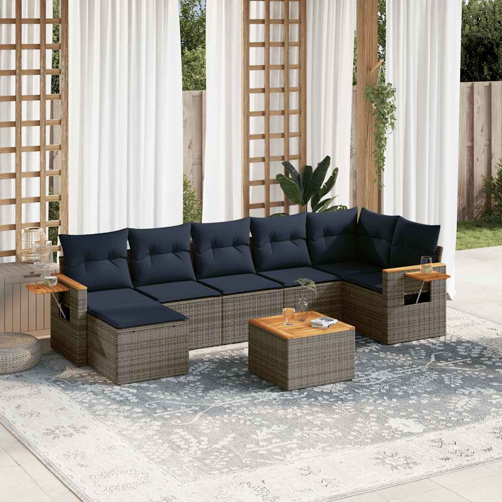 sofasæt til haven 8 dele med hynder polyrattan grå