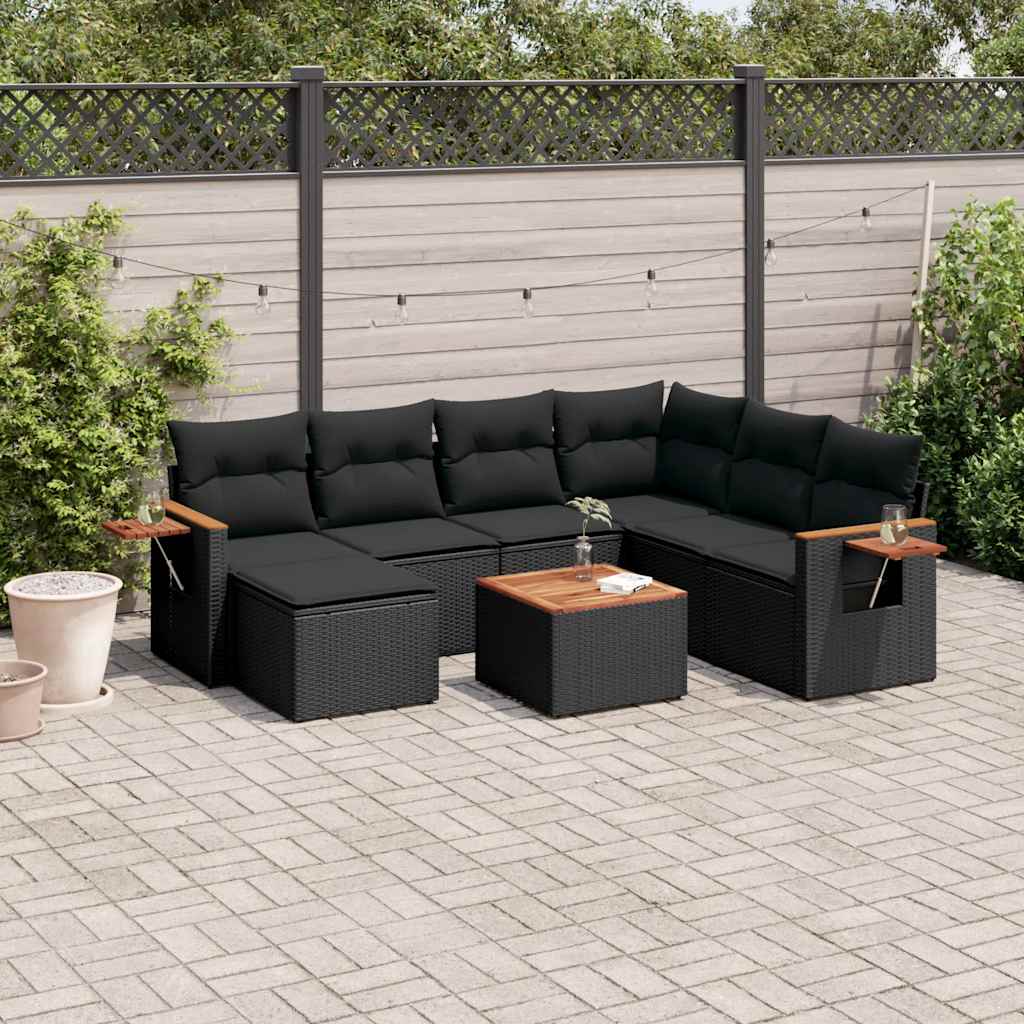 sofasæt til haven 8 dele med hynder polyrattan sort