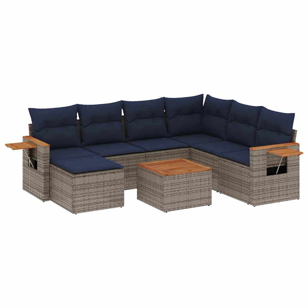 sofasæt til haven 8 dele med hynder polyrattan grå