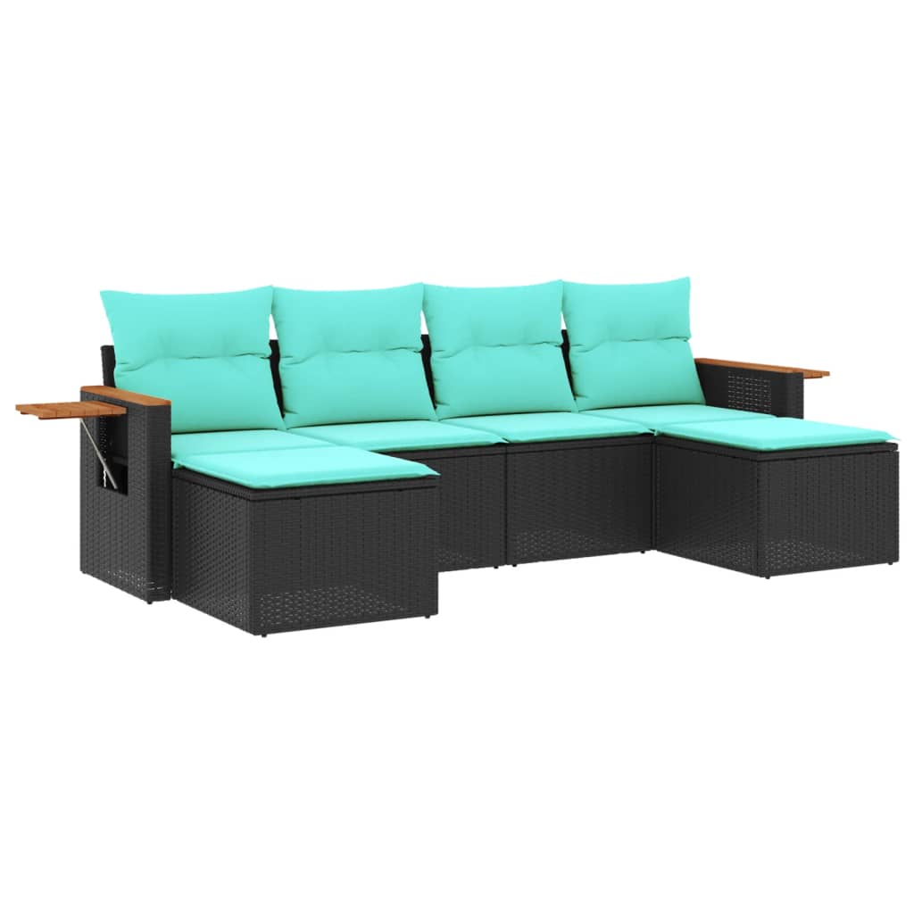 sofasæt til haven 6 dele med hynder polyrattan sort