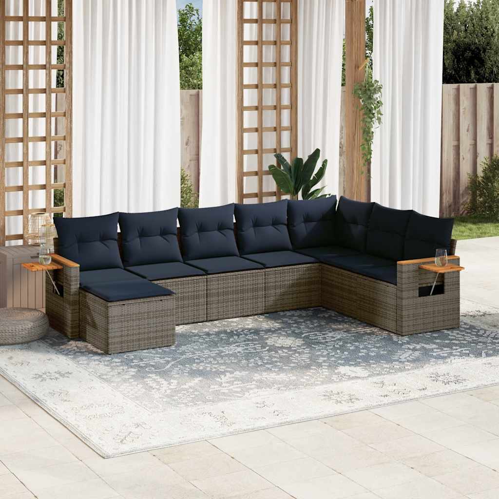 sofasæt til haven 8 dele med hynder polyrattan grå