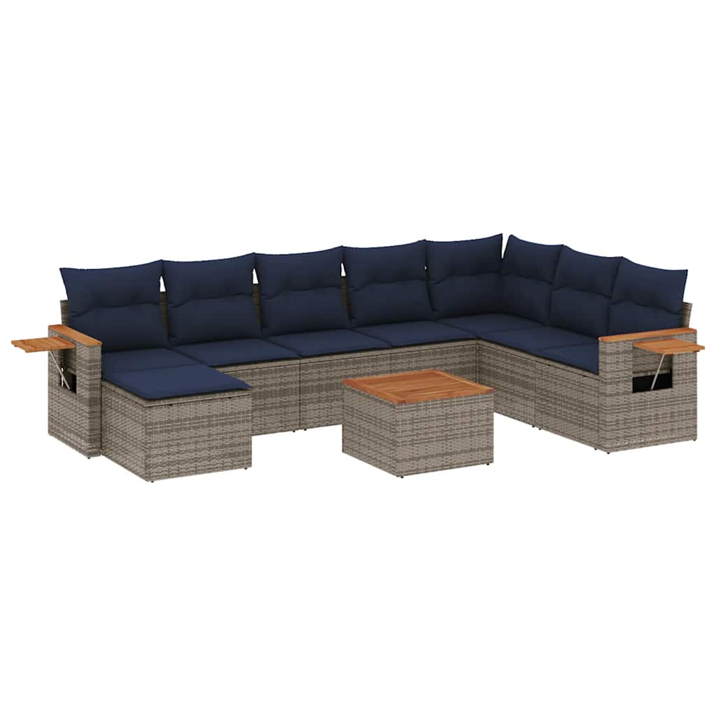 sofasæt til haven 9 dele med hynder polyrattan grå