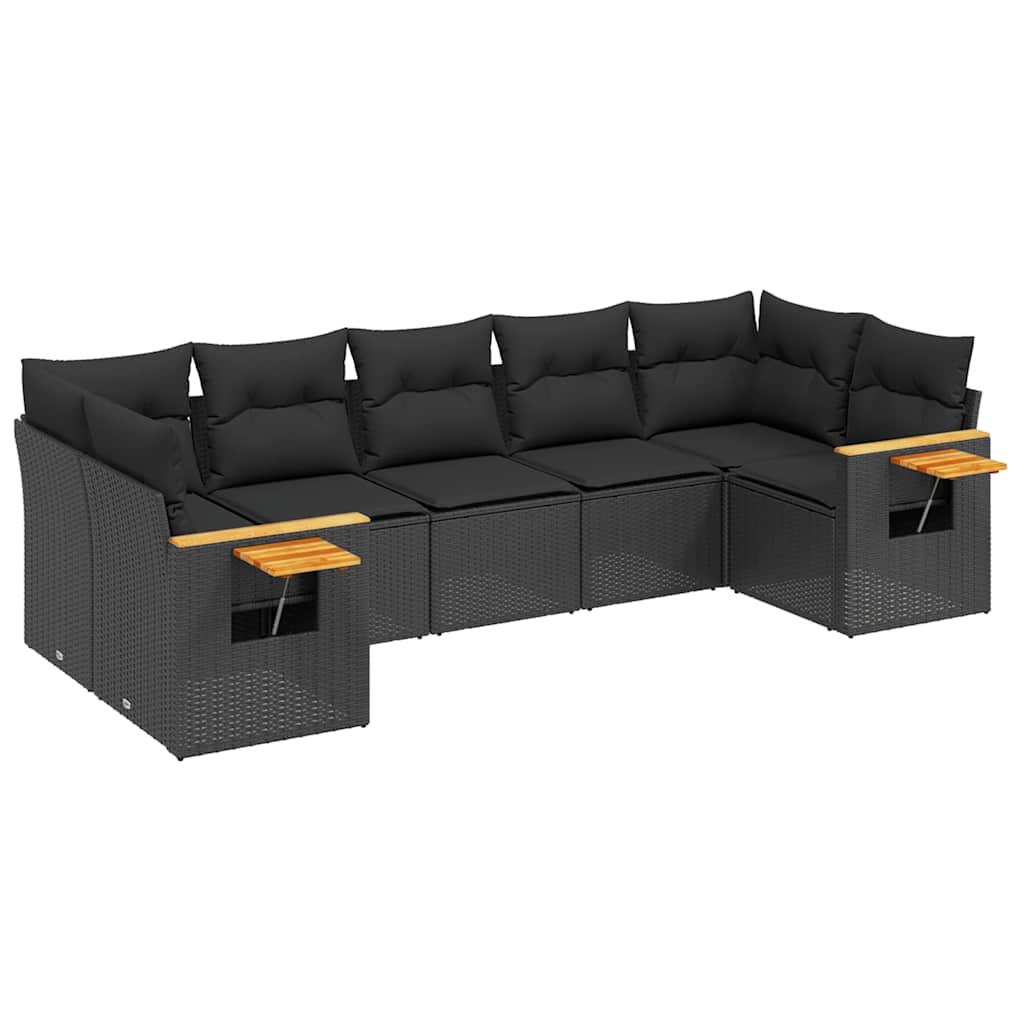 sofasæt til haven 7 dele med hynder polyrattan sort