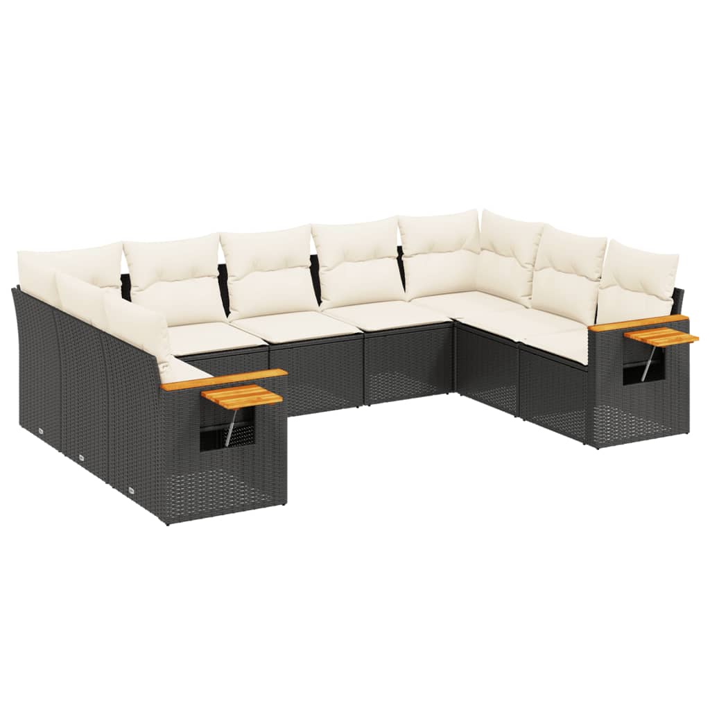 sofasæt til haven 9 dele med hynder polyrattan sort