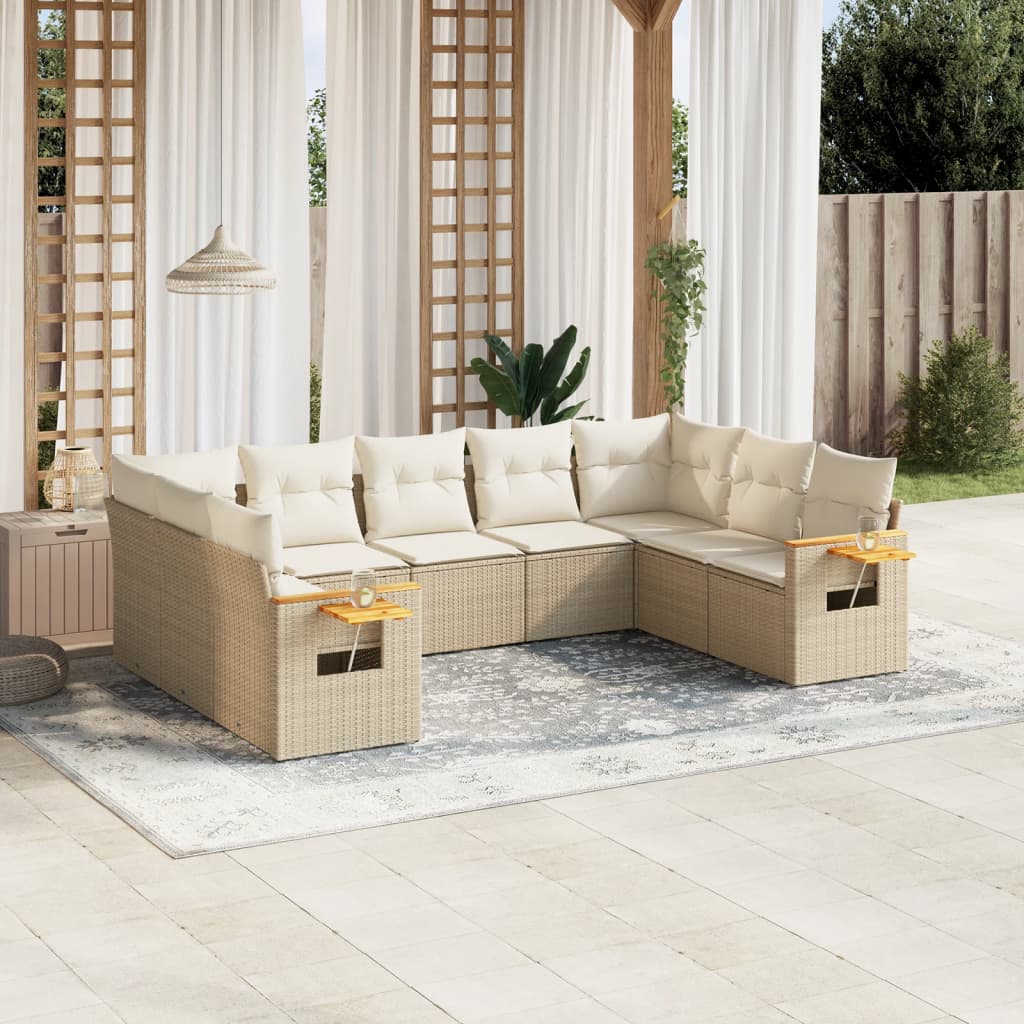 sofasæt til haven 9 dele med hynder polyrattan beige