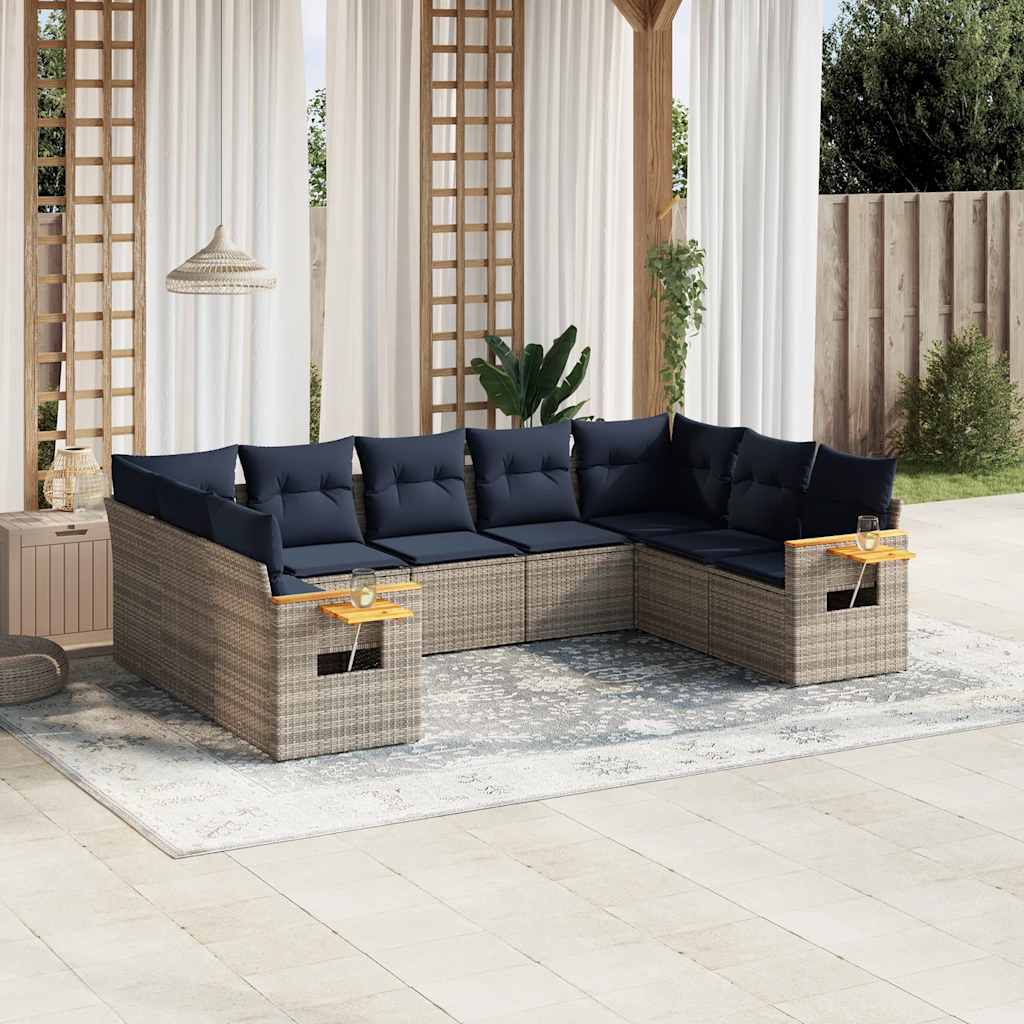 sofasæt til haven 9 dele med hynder polyrattan grå