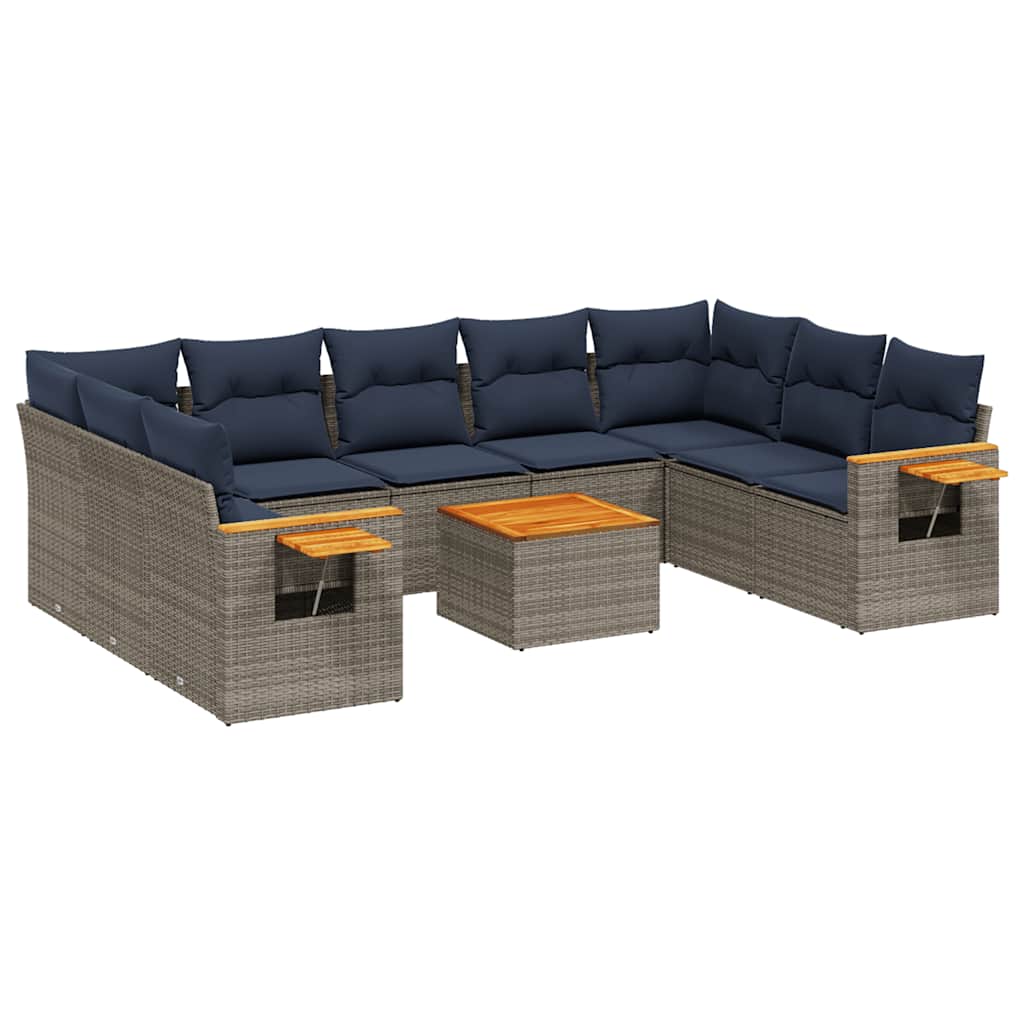 sofasæt til haven 10 dele med hynder polyrattan grå
