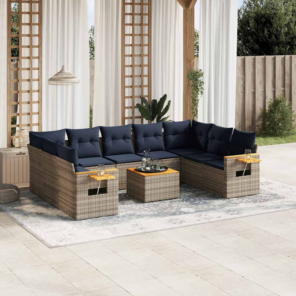 sofasæt til haven 10 dele med hynder polyrattan grå
