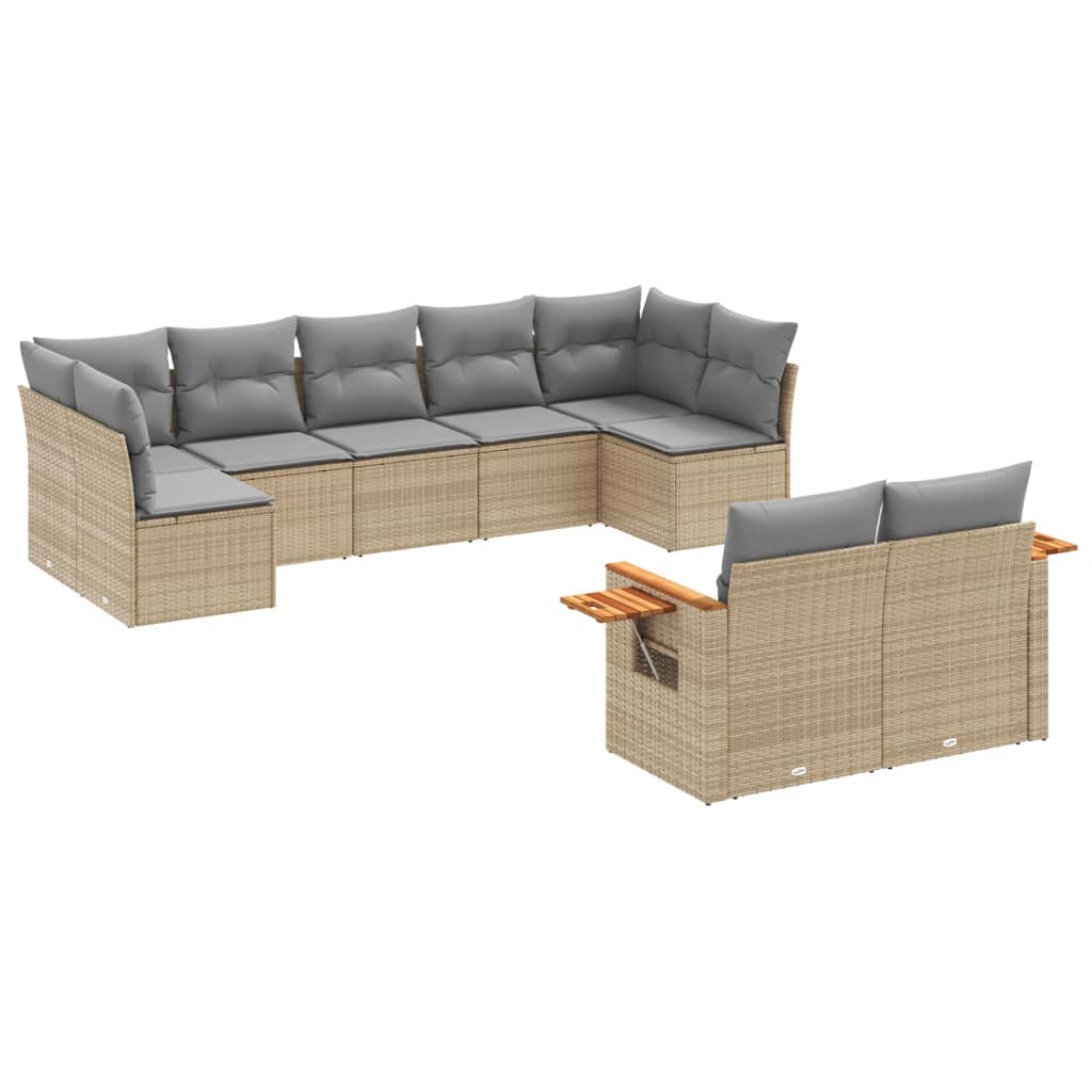 sofasæt til haven 9 dele med hynder polyrattan beige