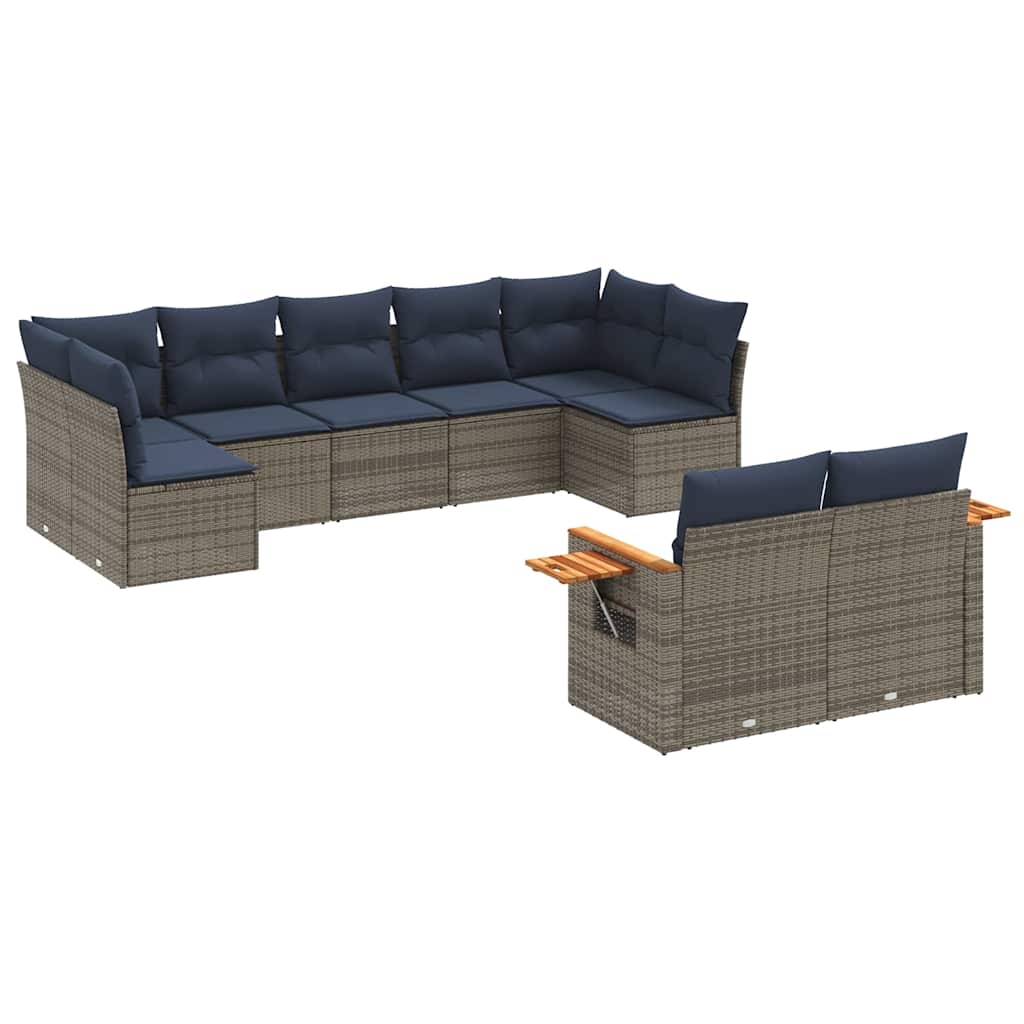 sofasæt til haven 9 dele med hynder polyrattan grå