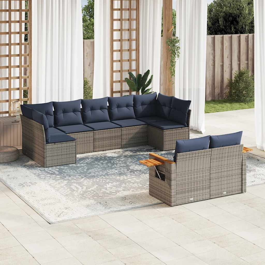 sofasæt til haven 9 dele med hynder polyrattan grå