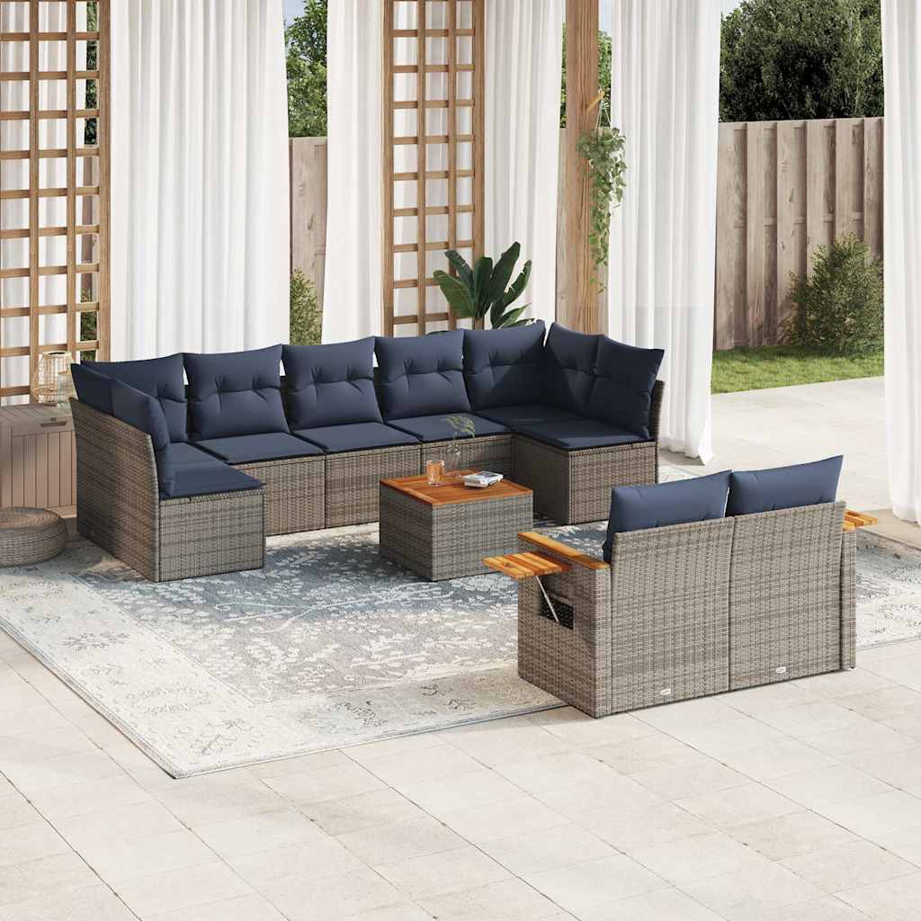 sofasæt til haven 10 dele med hynder polyrattan grå