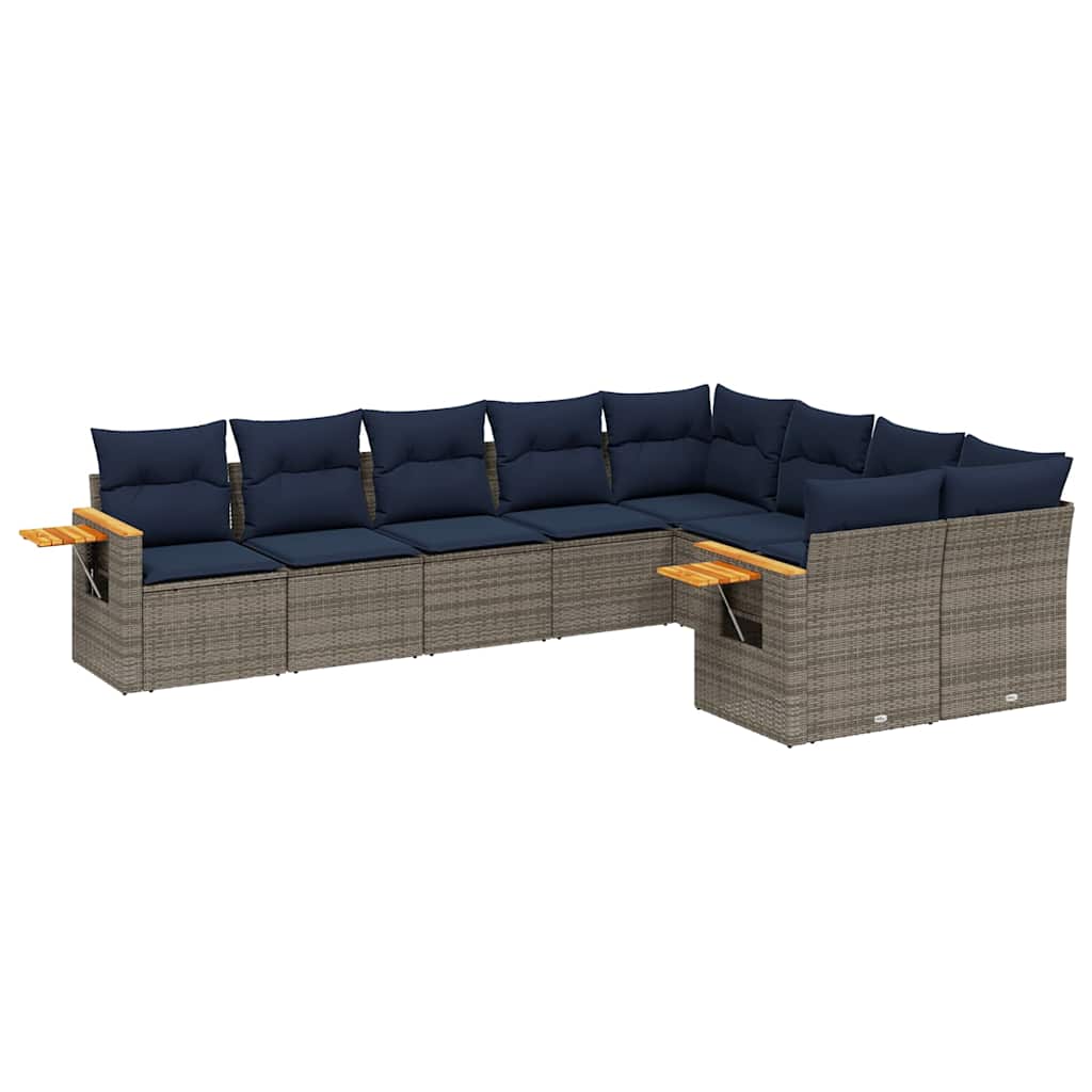 sofasæt til haven 9 dele med hynder polyrattan grå